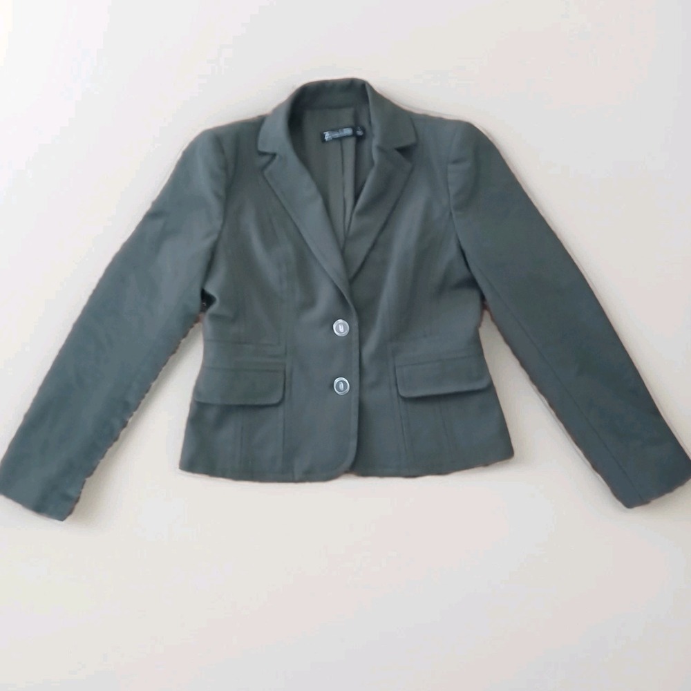 7th Avenue Design Studio Women Military Style Blazer Size 4 Olive Army Green EUC